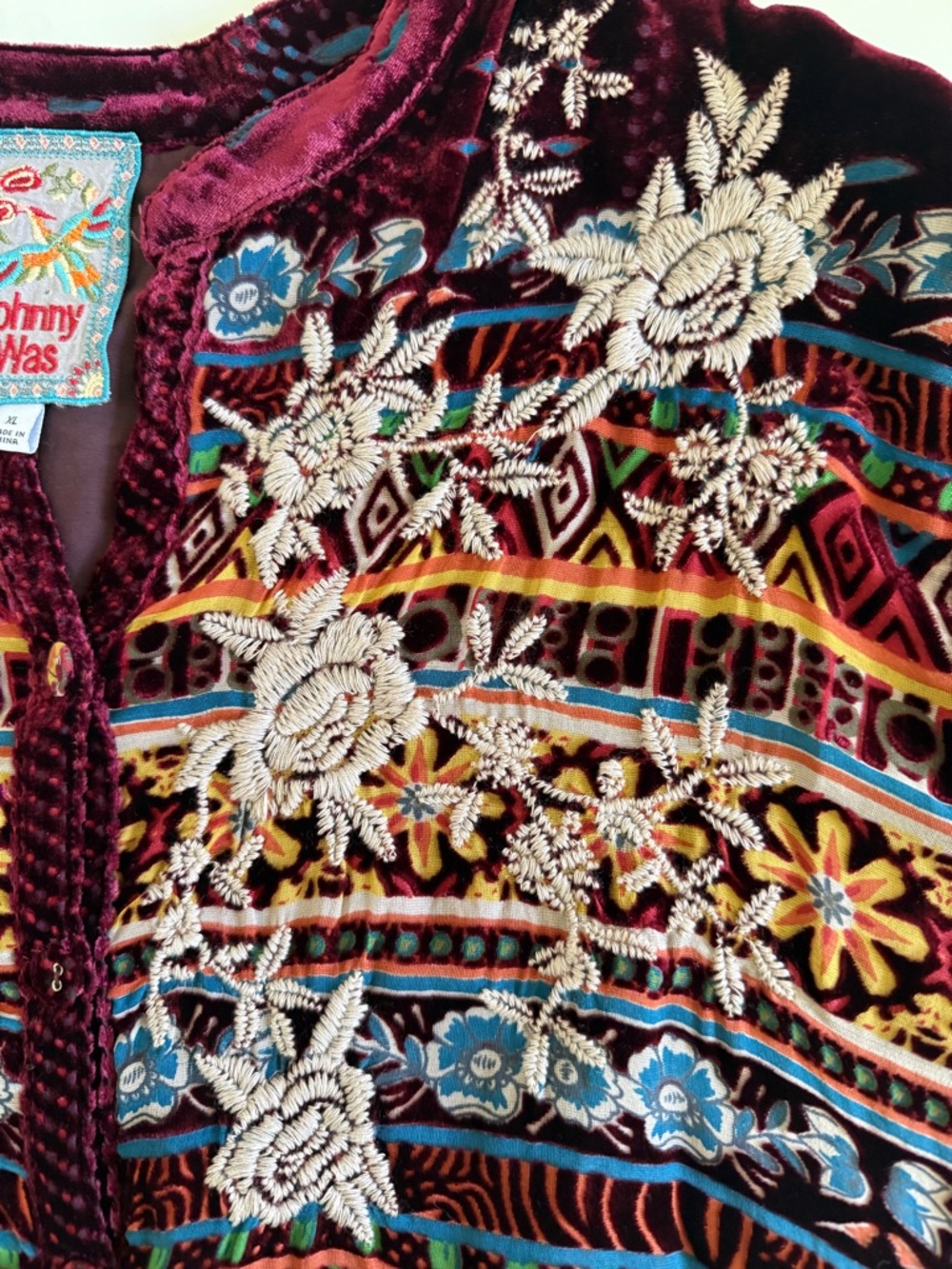 Johnny Was Velvet Embroidered Tunic Dress| | Boho Kantha Bae Style| XL - Picture 4 of 16
